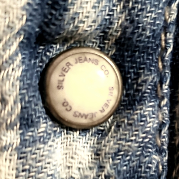 Silver Blue Plaid Soft Light  Flannel Stone Buttons Boho Western Women's Large - Picture 9 of 15